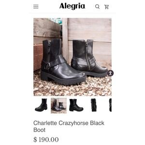 Allegria charlette crazy horse Black Leather Buckle ankle Boots biker Women 36